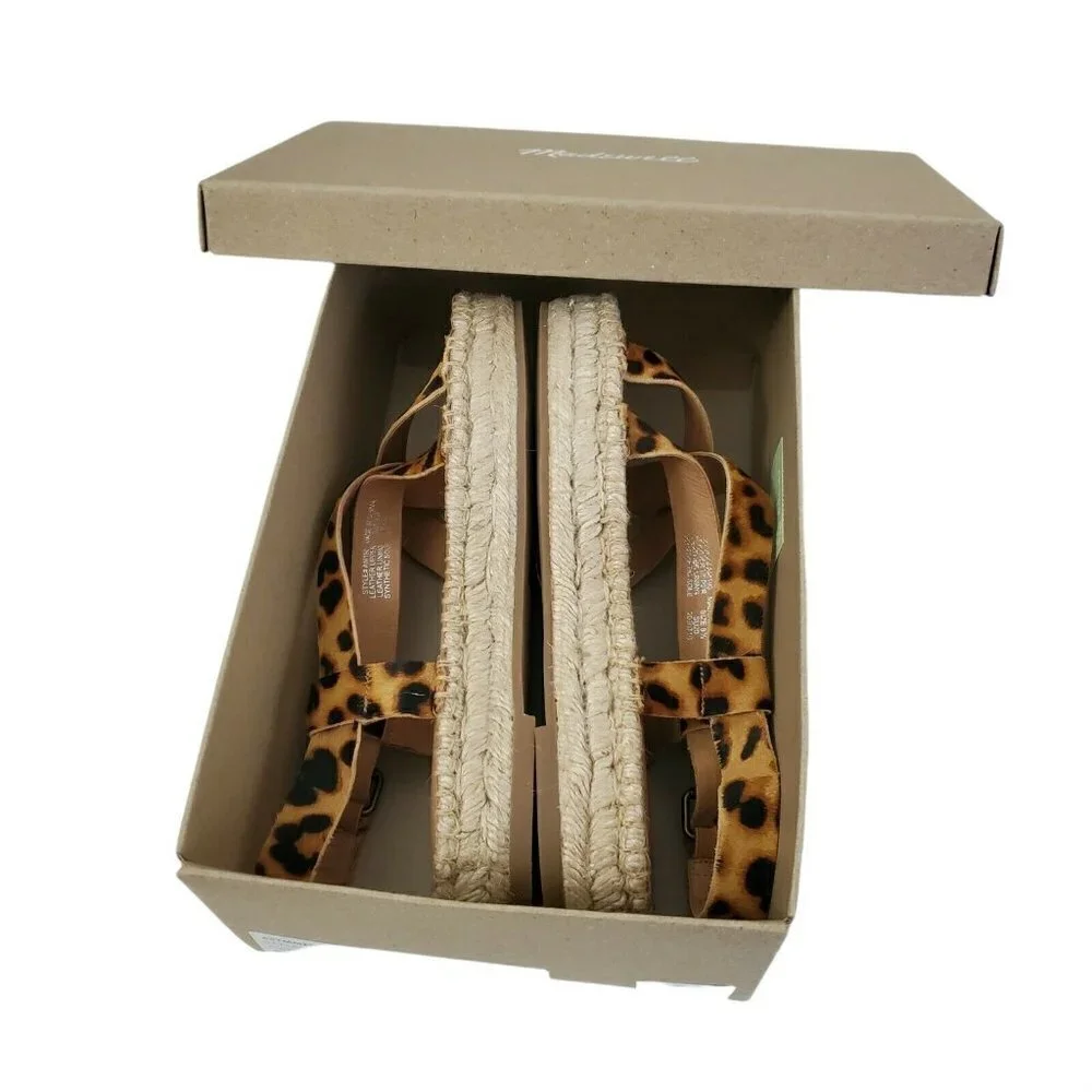 Madewell Malia Espadrille Sandals 8.5 Leopard Calf Hair Asymmetrical NEW‎
